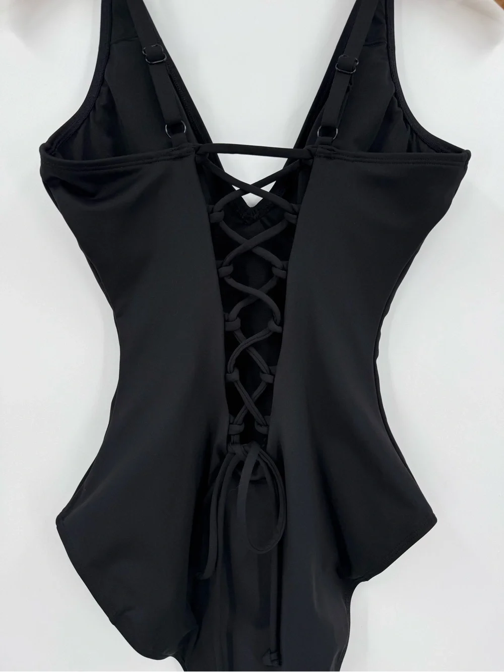 TA3 Black Plungey One Piece Swimsuit Size S Regular Long